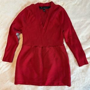 White House Black Market Red Ribbed 3/4 sleeve sexy dressy shirt  SMALL